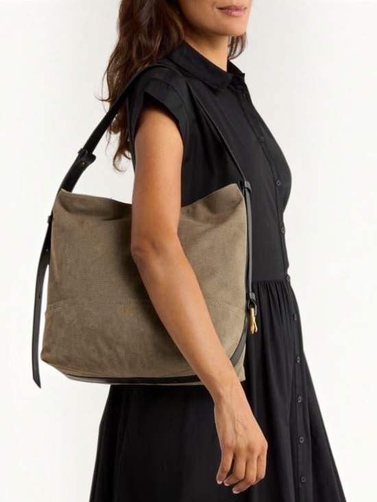 rag & bone Handbags - RAG & BONE Clinton Canvas Bucket Bag in Forest with Black Leather Trim